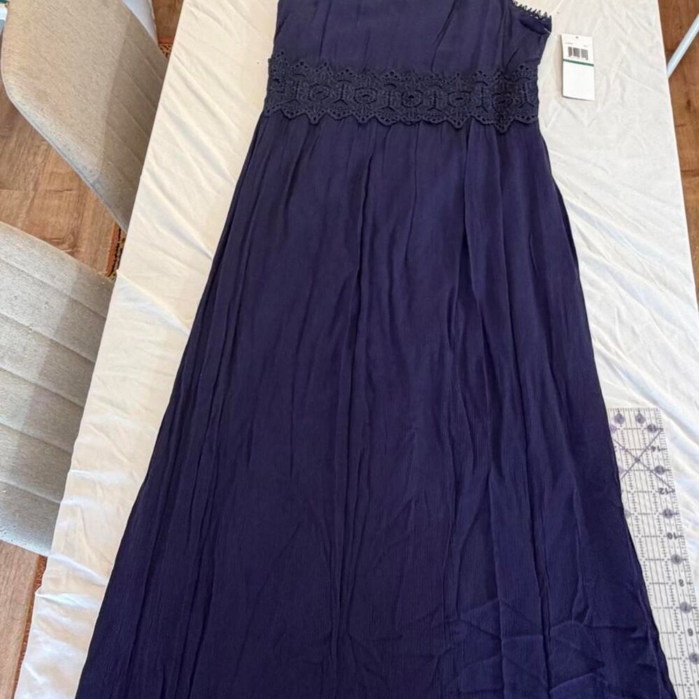 Nina Leonard NWT Womens Navy Blue Crochet Lace Waist Sleeveless Maxi Dress